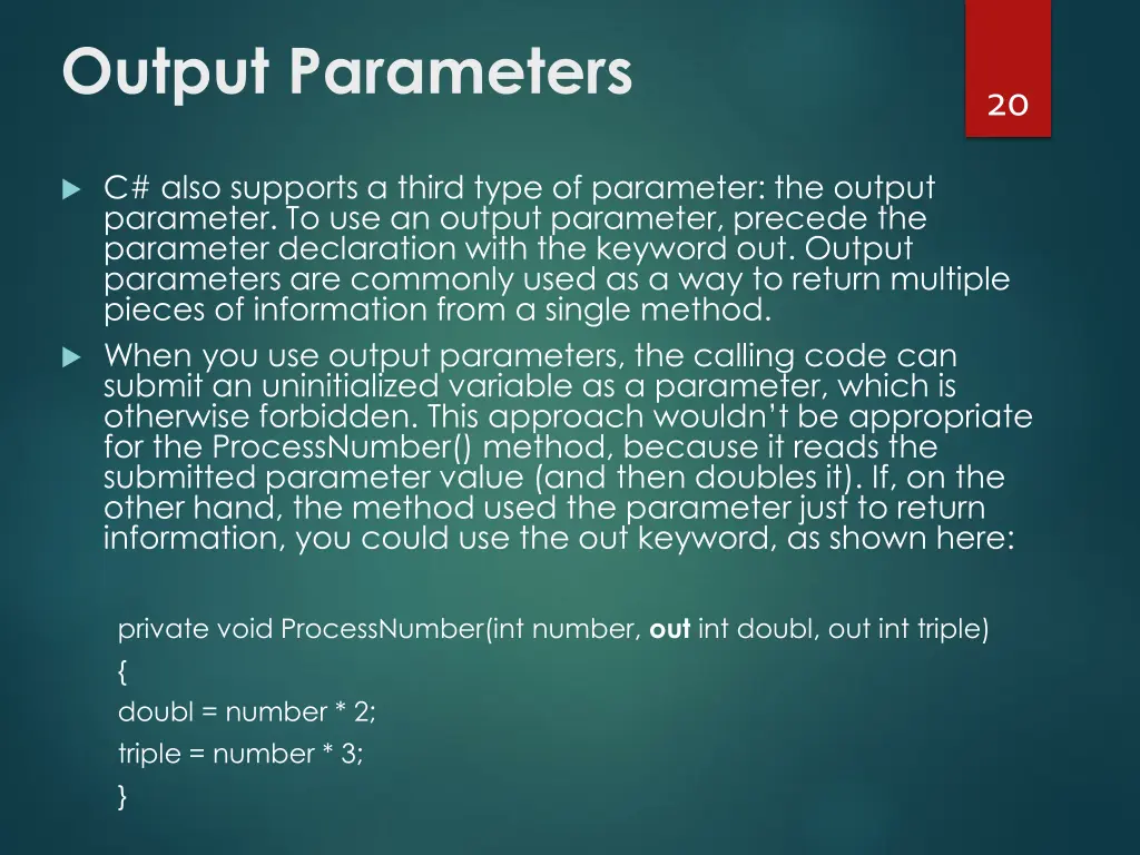 output parameters