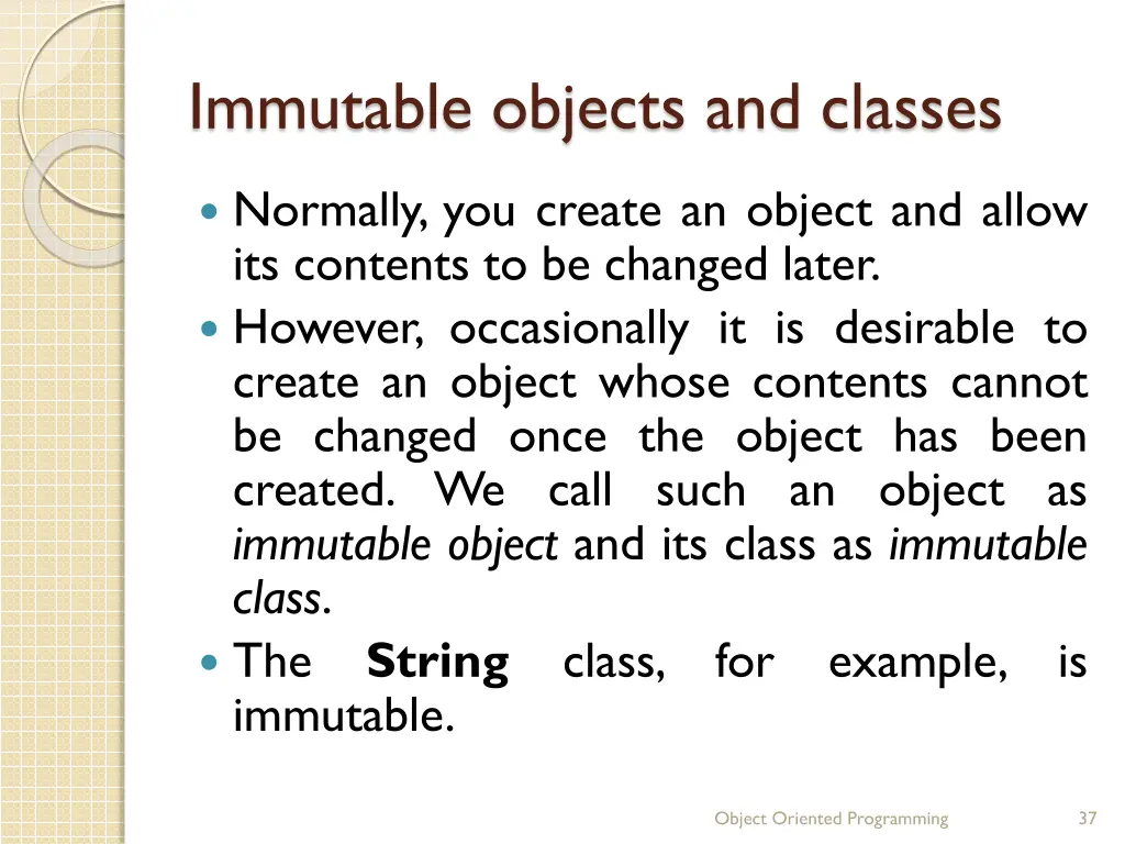 immutable objects and classes