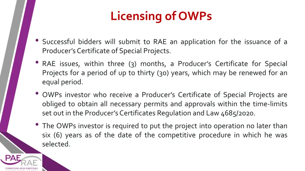 licensing of owps