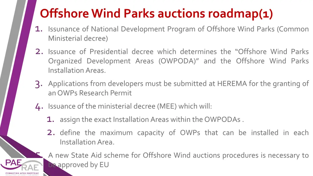 offshore wind parks auctions roadmap