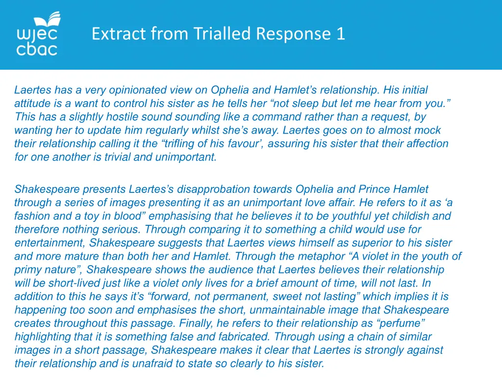 extract from trialled response 1