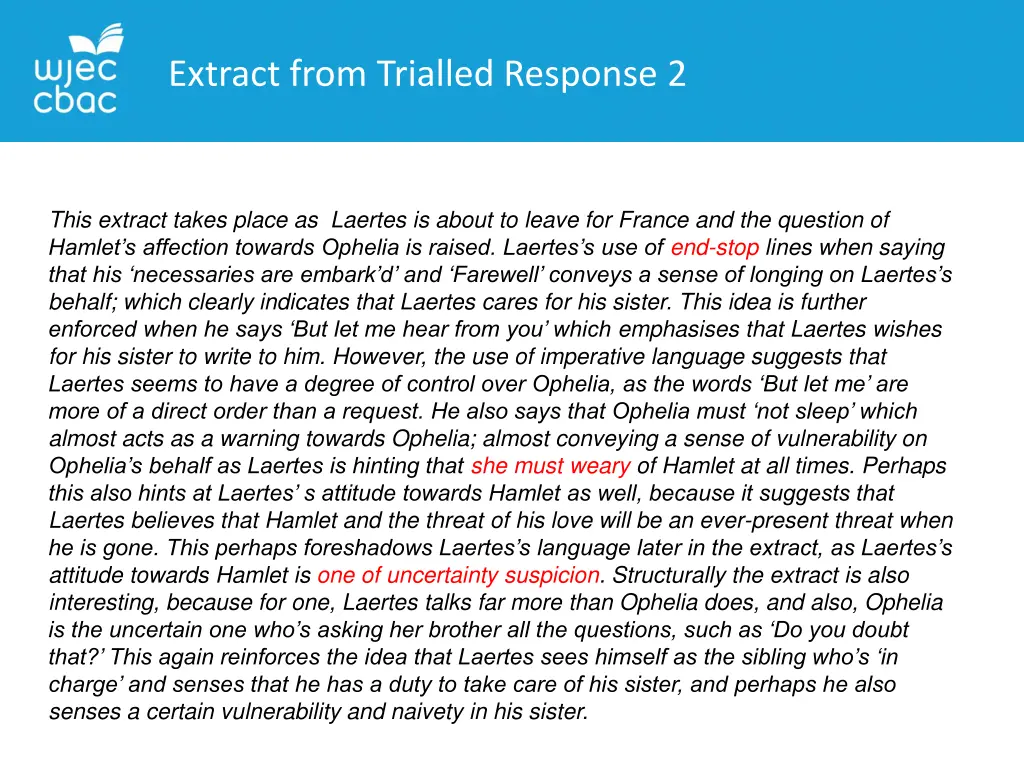 extract from trialled response 2