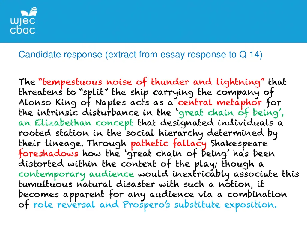 candidate response extract from essay response