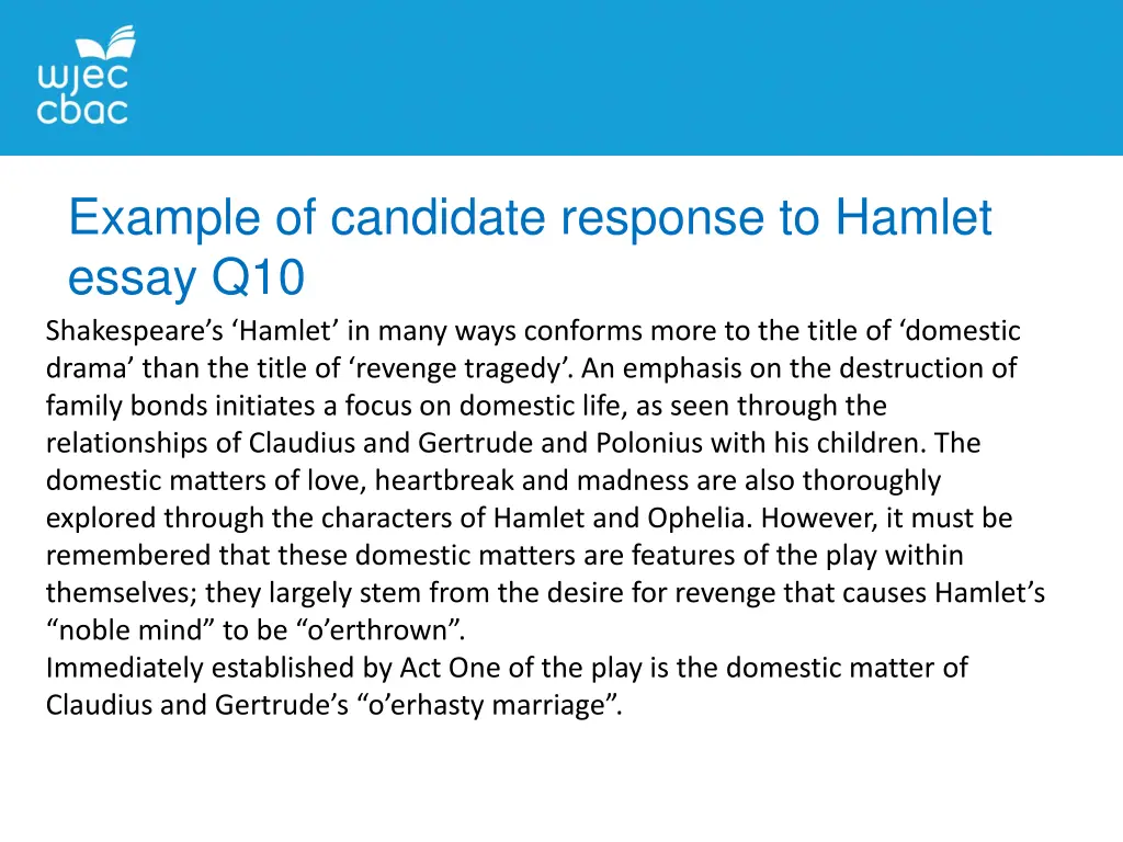 example of candidate response to hamlet essay