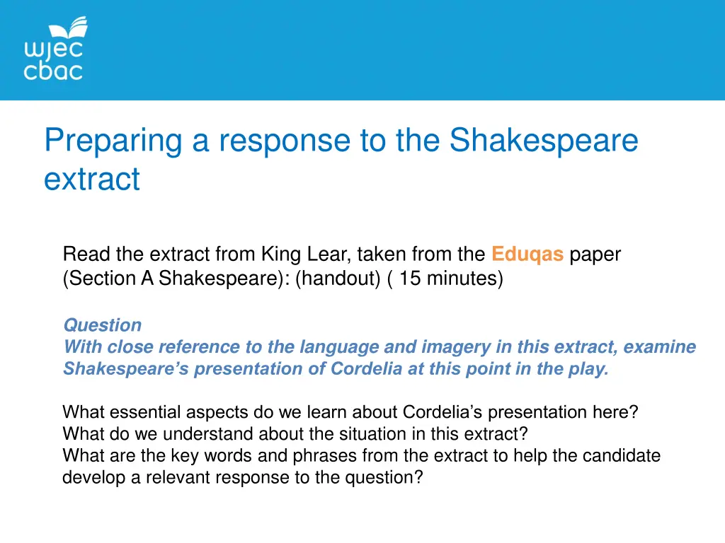 preparing a response to the shakespeare extract