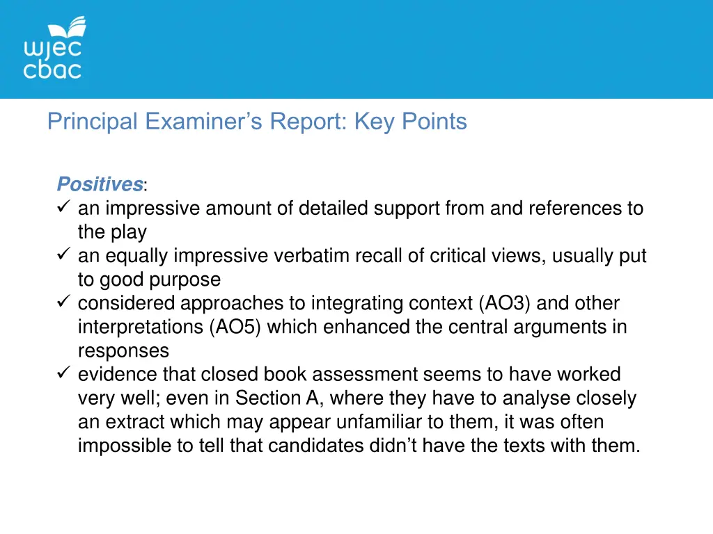 principal examiner s report key points