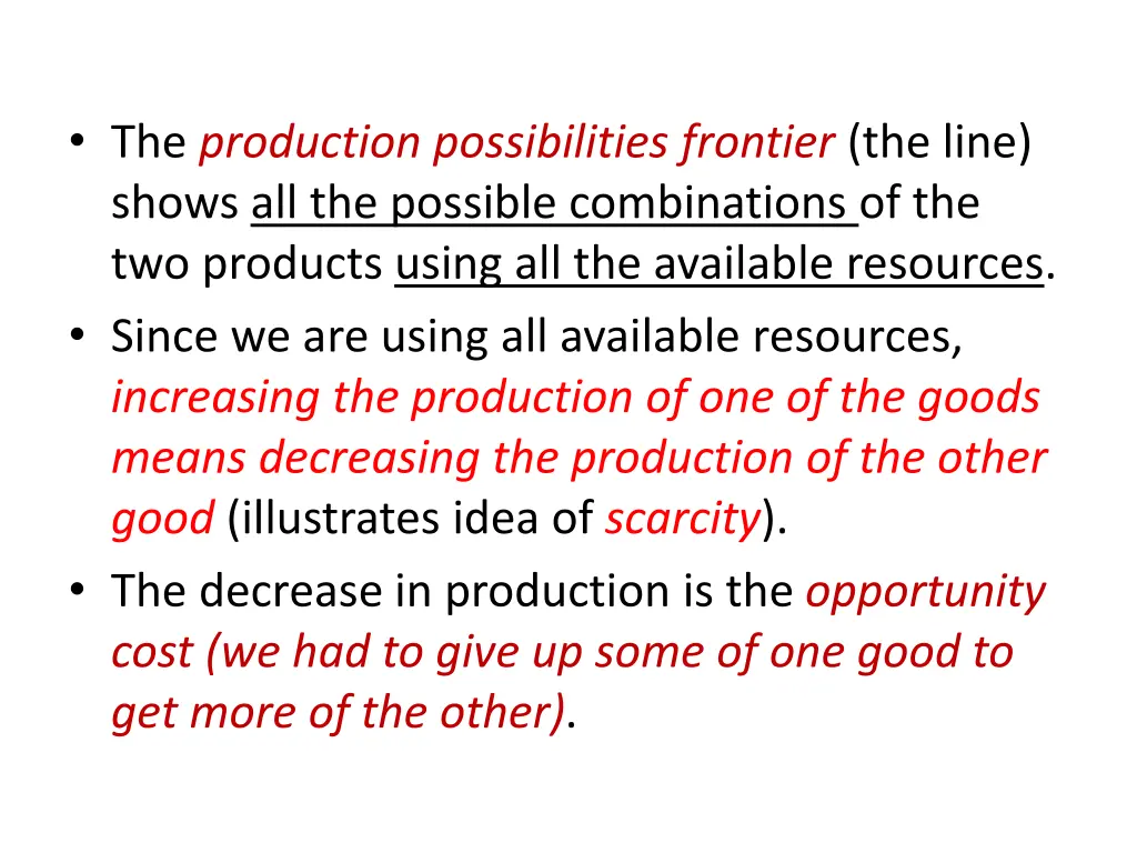 the production possibilities frontier the line