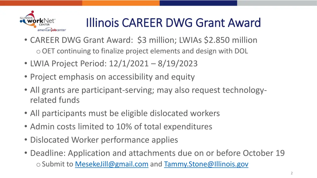 illinois career dwg grant award illinois career