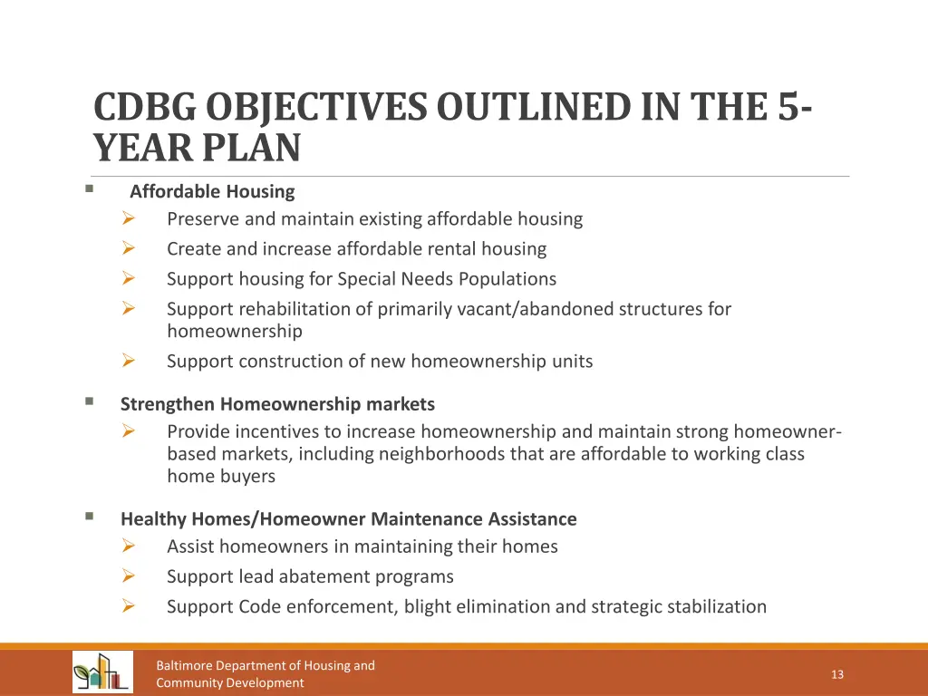 cdbg objectives outlined in the 5 year plan 1