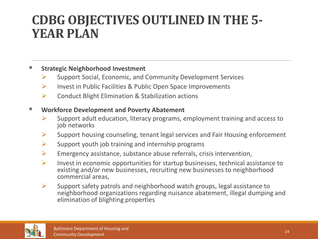 cdbg objectives outlined in the 5 year plan 2