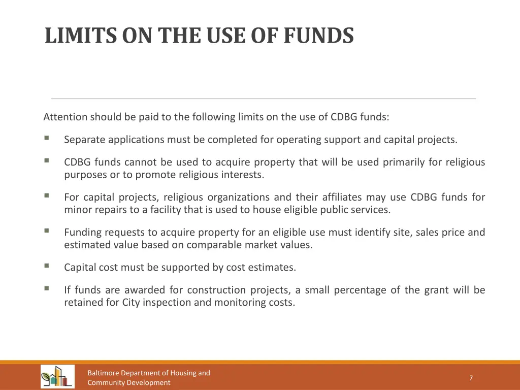 limits on the use of funds