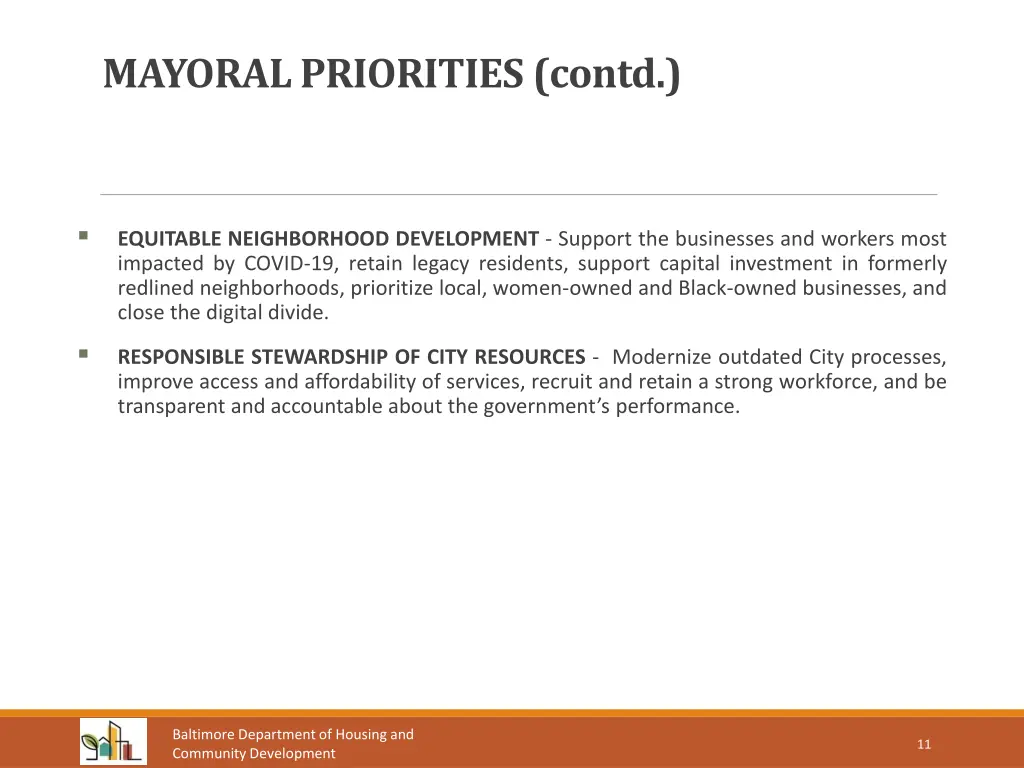 mayoral priorities contd