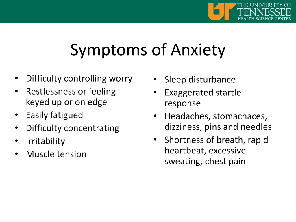 symptoms of anxiety