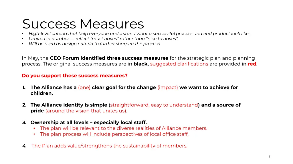 success measures high level criteria that help