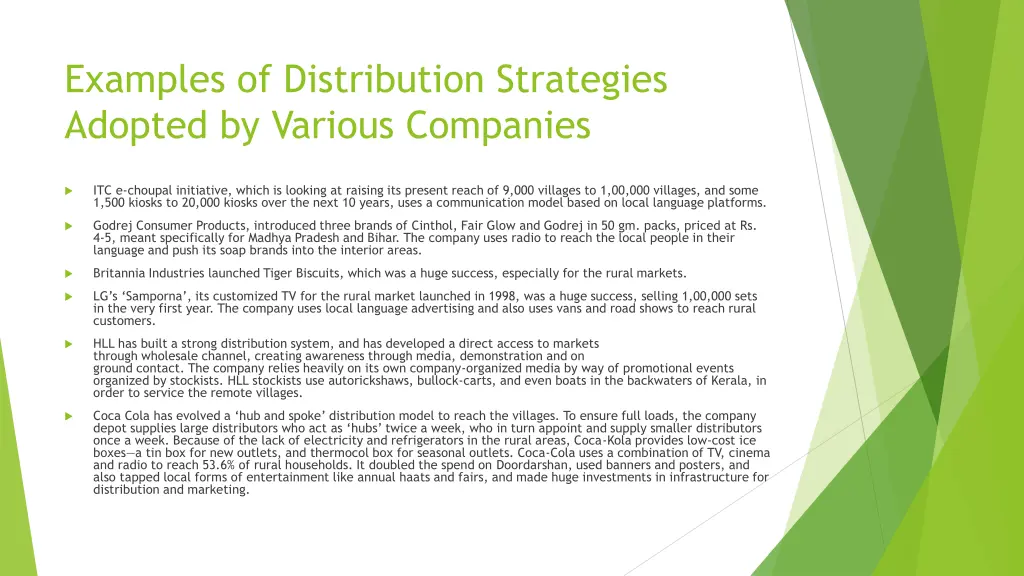 examples of distribution strategies adopted