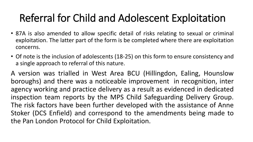 referral for child and adolescent exploitation