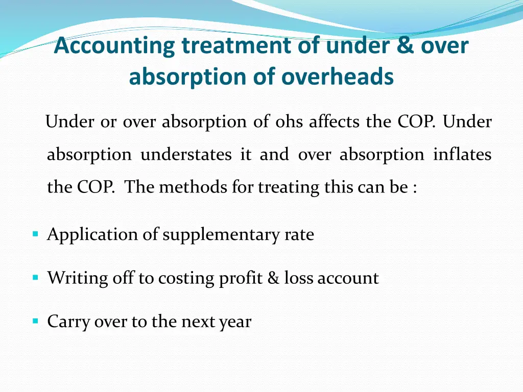 accounting treatment of under over absorption