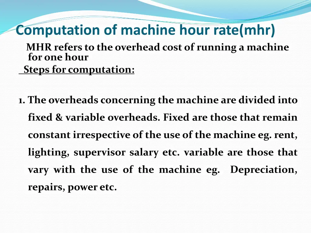 computation of machine hour rate mhr mhr refers