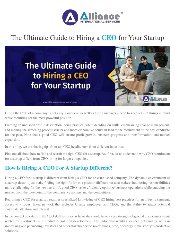 the ultimate guide to hiring a ceo for your