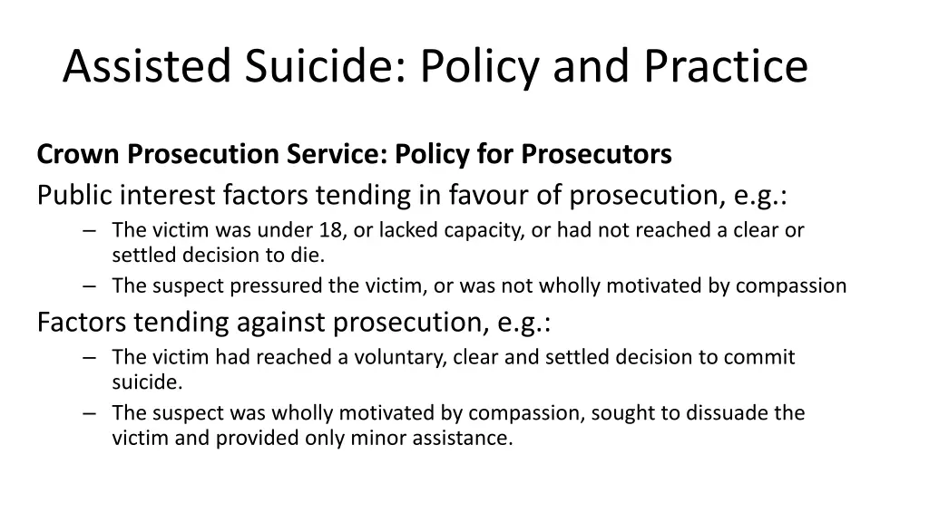 assisted suicide policy and practice