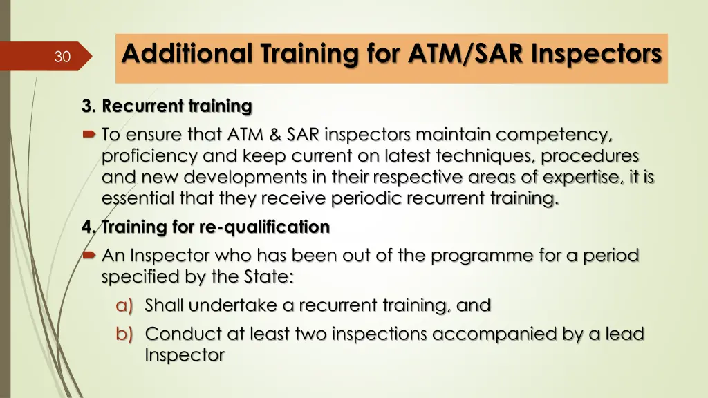 additional training for atm sar inspectors