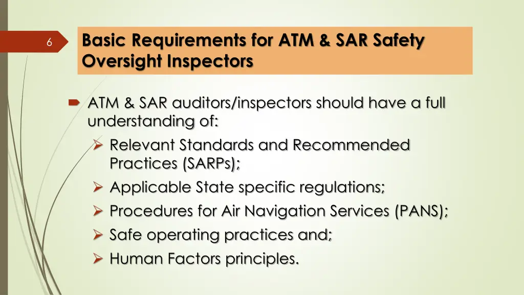 basic requirements for atm sar safety oversight