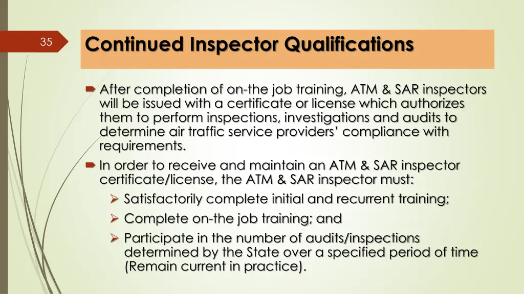 continued inspector qualifications