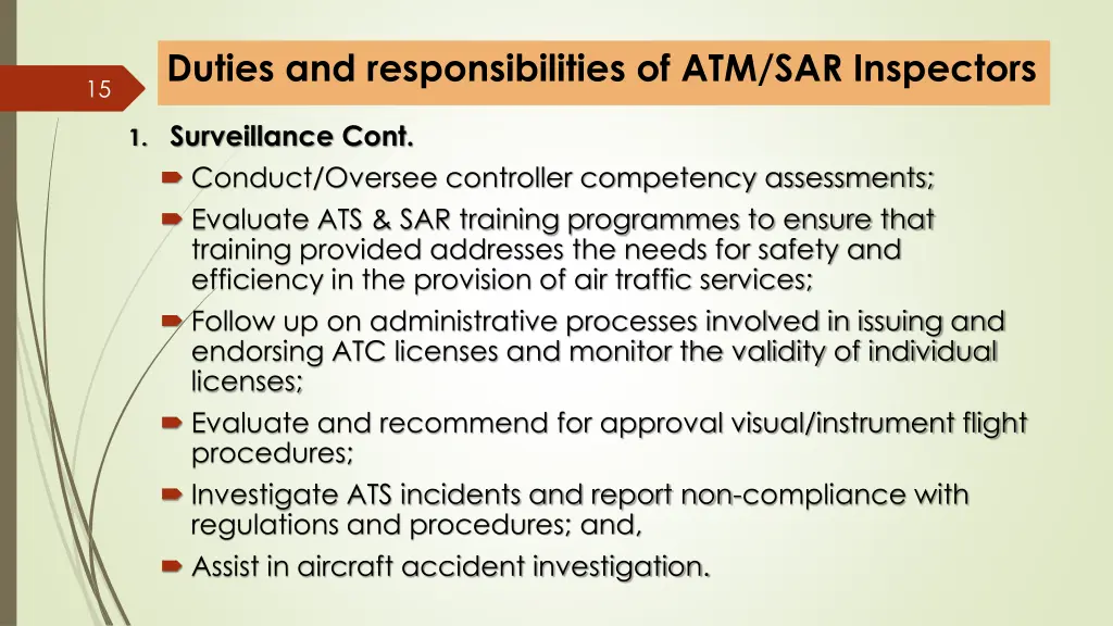 duties and responsibilities of atm sar inspectors 1