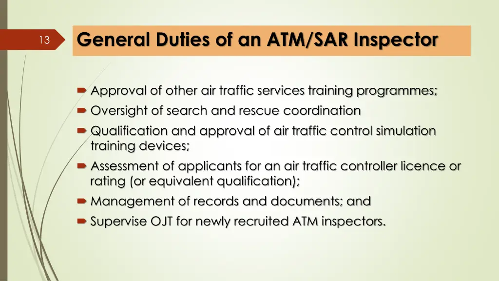 general duties of an atm sar inspector 1