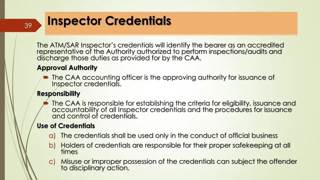 inspector credentials