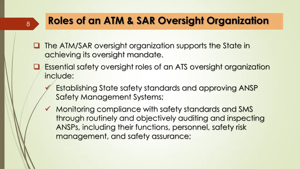 roles of an atm sar oversight organization