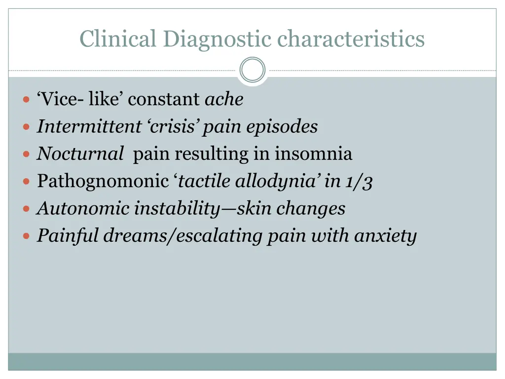 clinical diagnostic characteristics