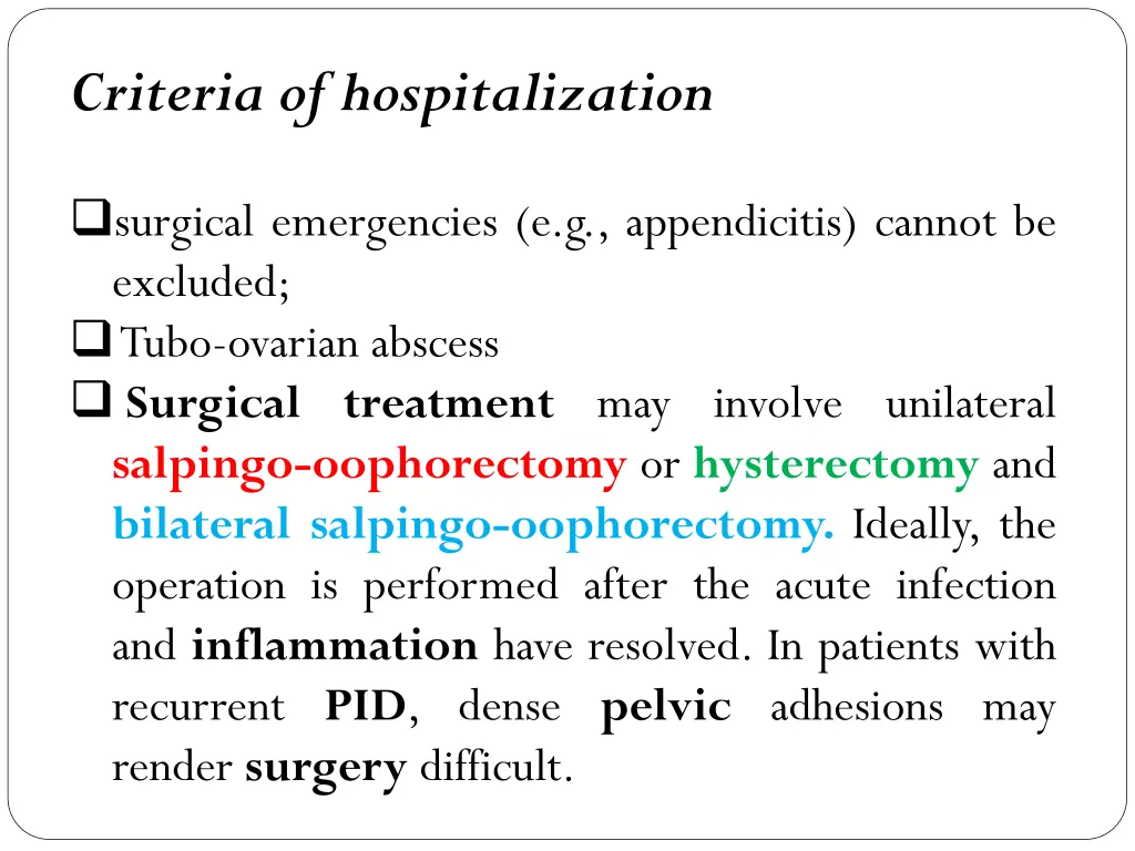 criteria of hospitalization