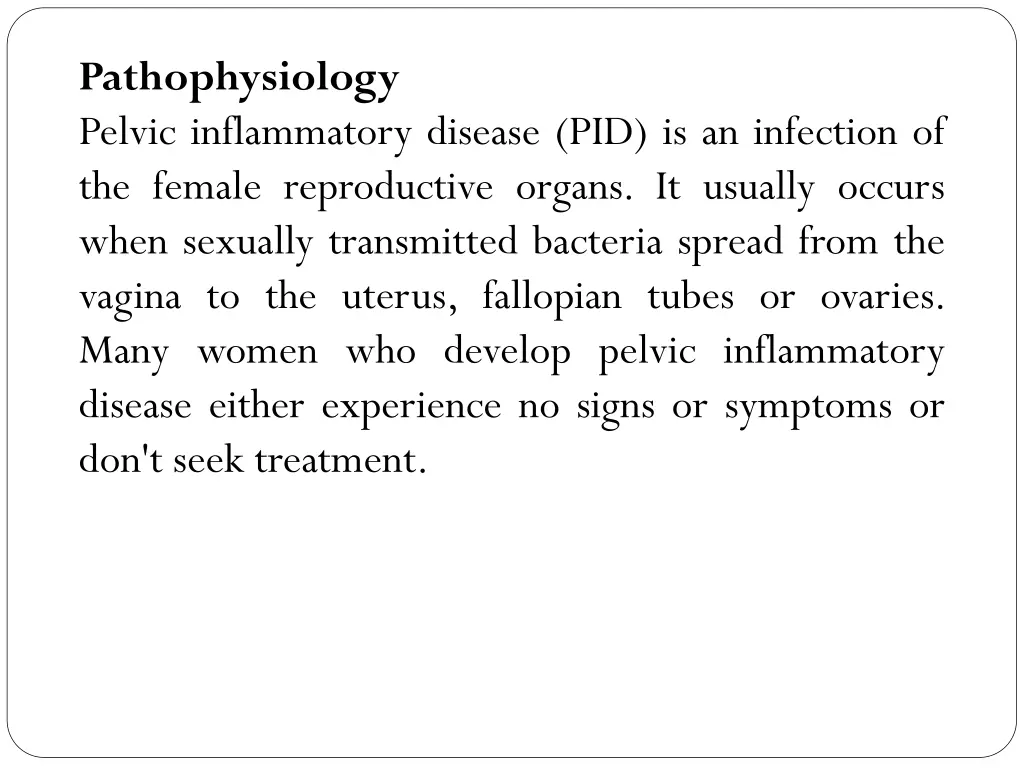 pathophysiology pelvic inflammatory disease