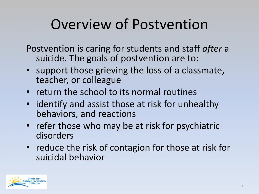 overview of postvention