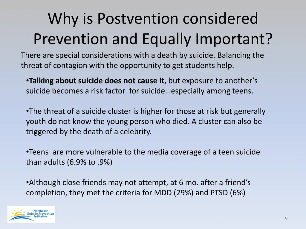 why is postvention considered prevention