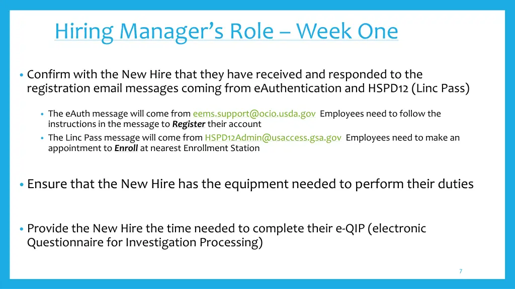 hiring manager s role week one