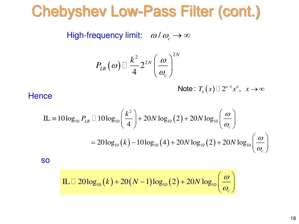 chebyshev low pass filter cont