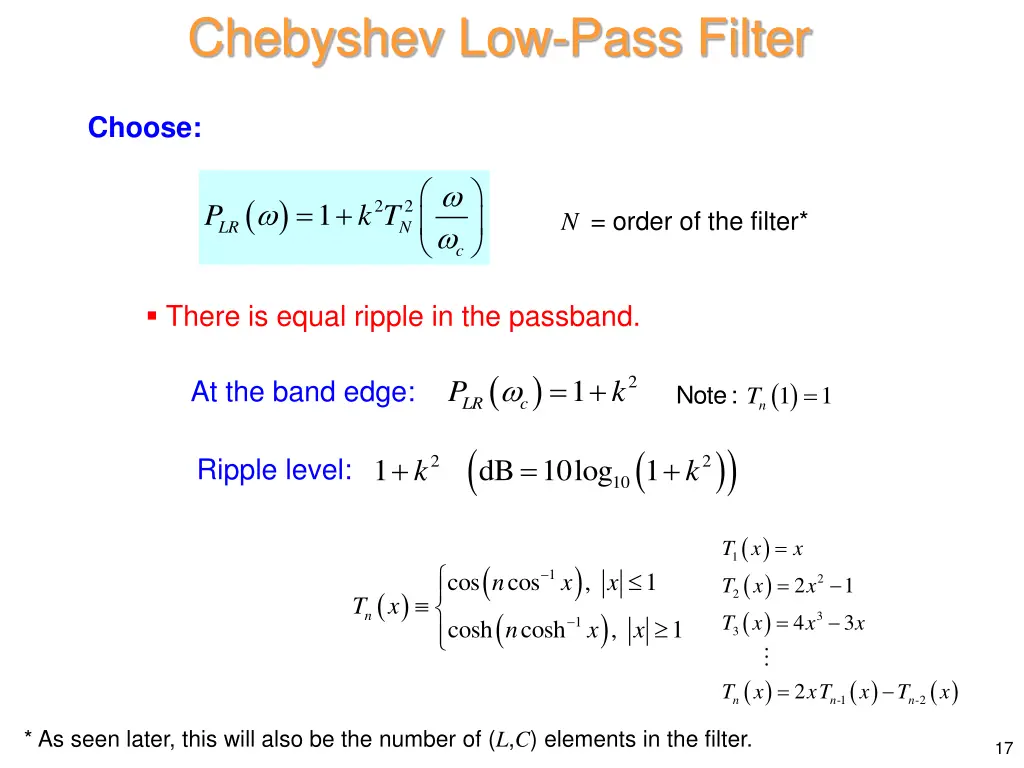 chebyshev low pass filter