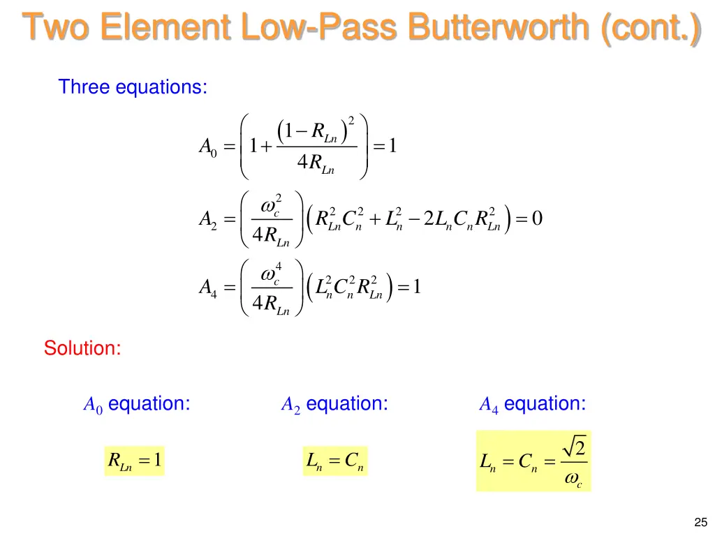 two element low pass butterworth cont