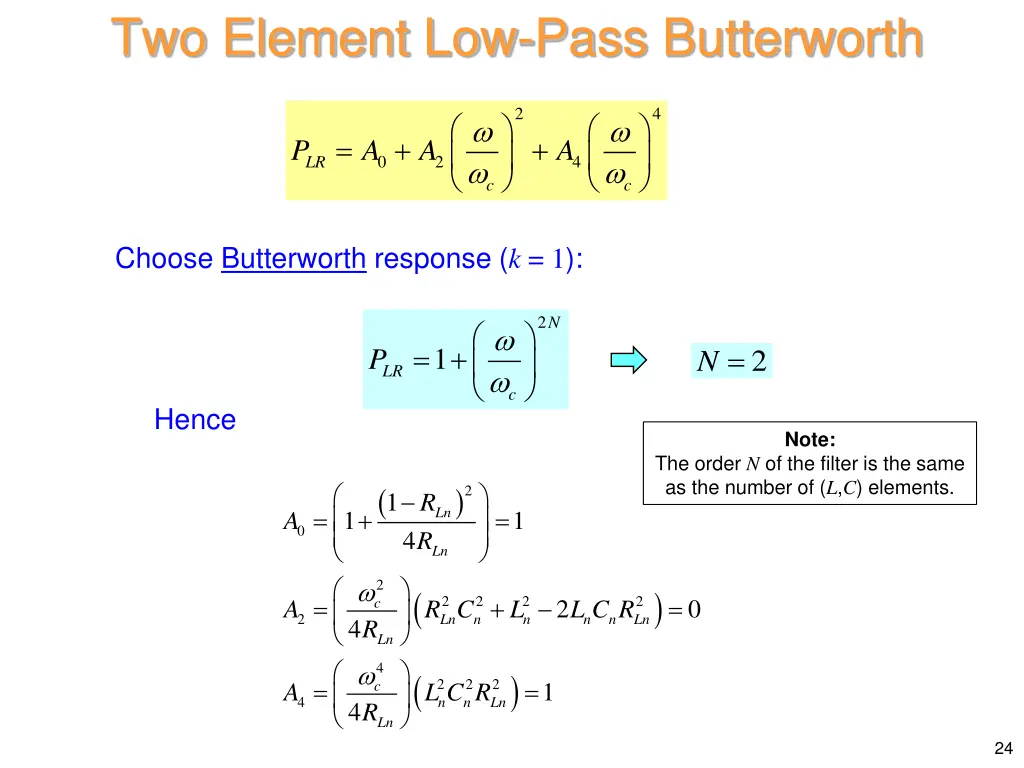 two element low pass butterworth