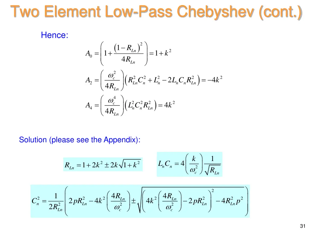 two element low pass chebyshev cont