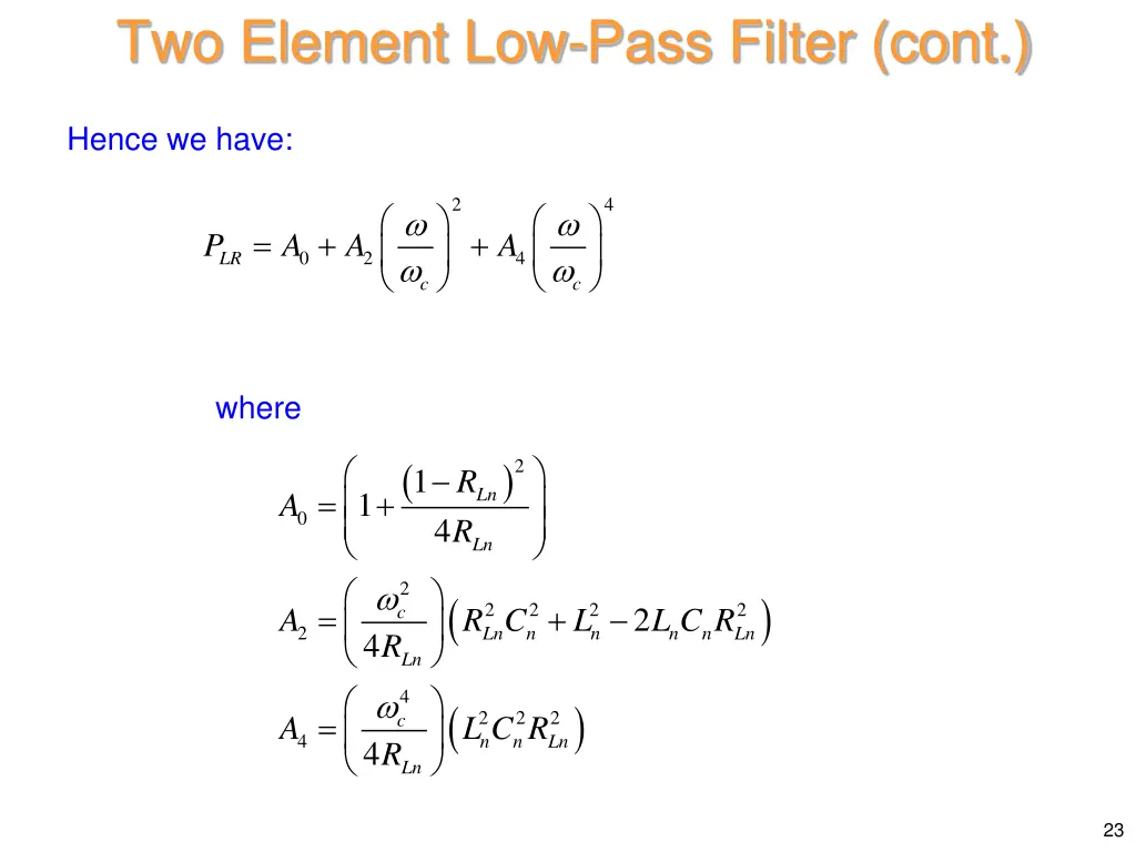 two element low pass filter cont 2