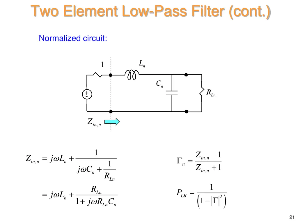 two element low pass filter cont