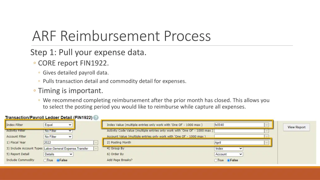 arf reimbursement process step 1 pull your