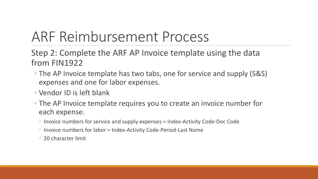 arf reimbursement process step 2 complete