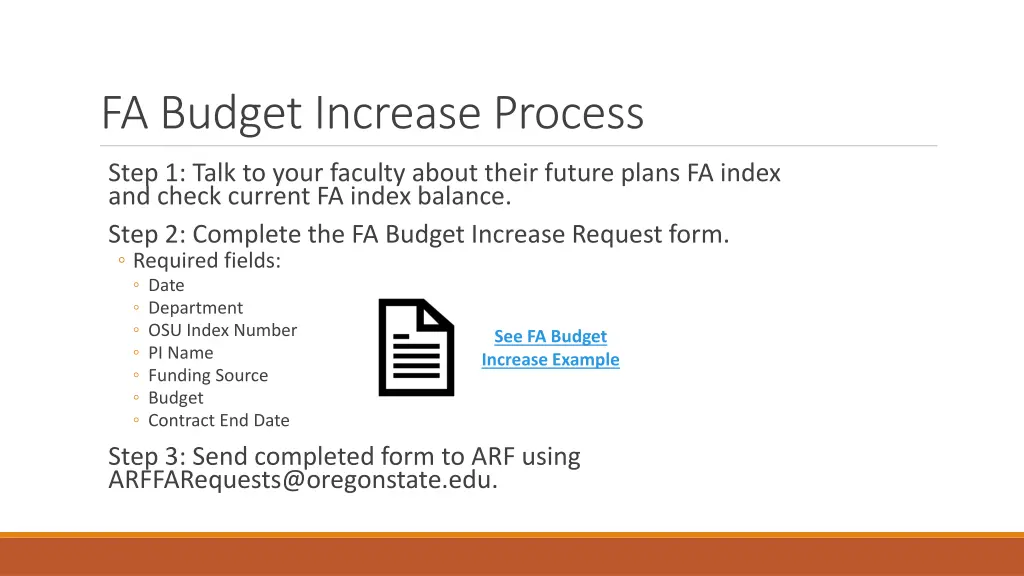 fa budget increase process