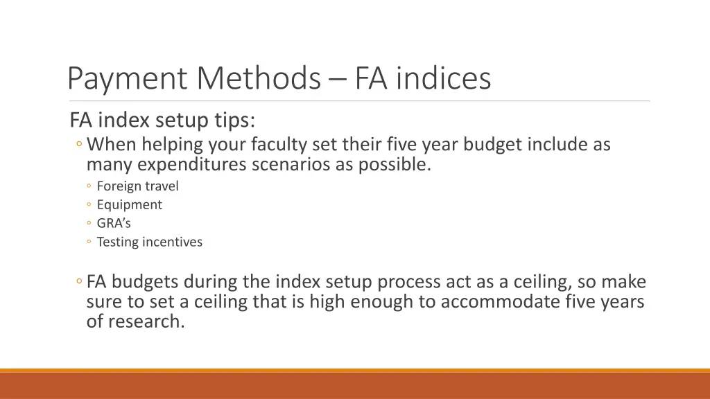 payment methods fa indices fa index setup tips