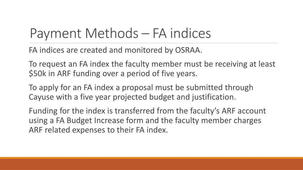 payment methods fa indices