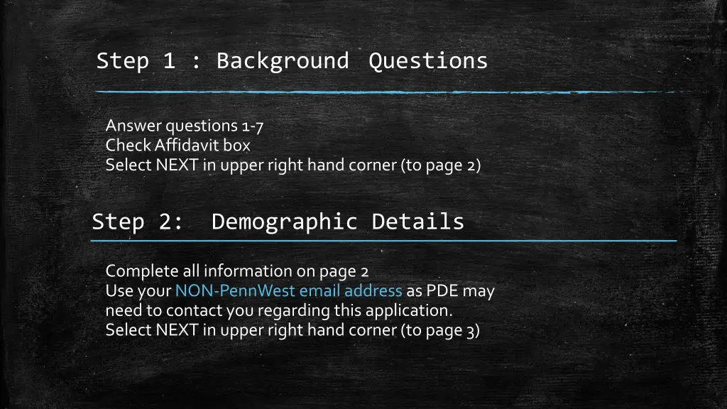 step 1 background questions